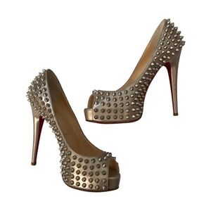 Christian Louboutin Silver Peep-toe Spike Pumps  Size 36.5